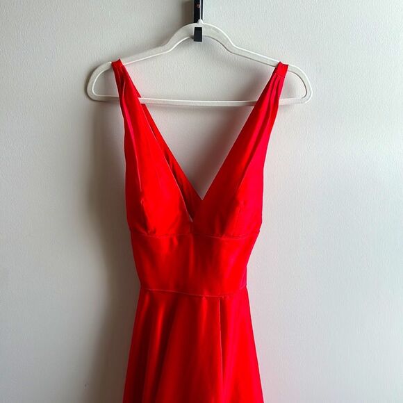 Prom Sherri Hill Red Satin-Finish Dress with Train and High Leg Slit 12 - Picture 2 of 10